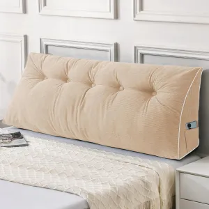 Sasttie Headboard Pillow Queen, Wedge Pillow Headboard for Sitting Up in Bed, Back-Rest Support Triangular Cushion for Reading - Features Removable Washable Cover, Beige