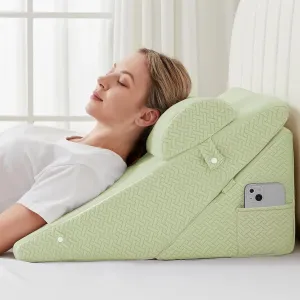 Sasttie Wedge Pillow for Headboard, Adjustable Bed Wedge Pillow Set with Orthopedic Memory Foam Neck Cushion – for Acid Reflux, Neck & Back Support, and Post-Surgery Recovery, Sage