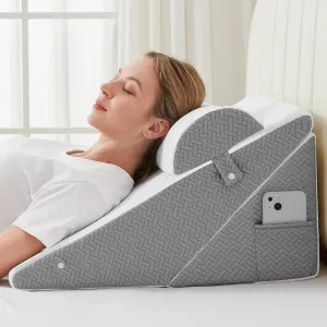 Sasttie Wedge Pillow for Headboard, Adjustable Bed Wedge Pillow Set with Orthopedic Memory Foam Neck Cushion – for Acid Reflux, Neck & Back Support, and Post-Surgery Recovery, White and Dark Grey