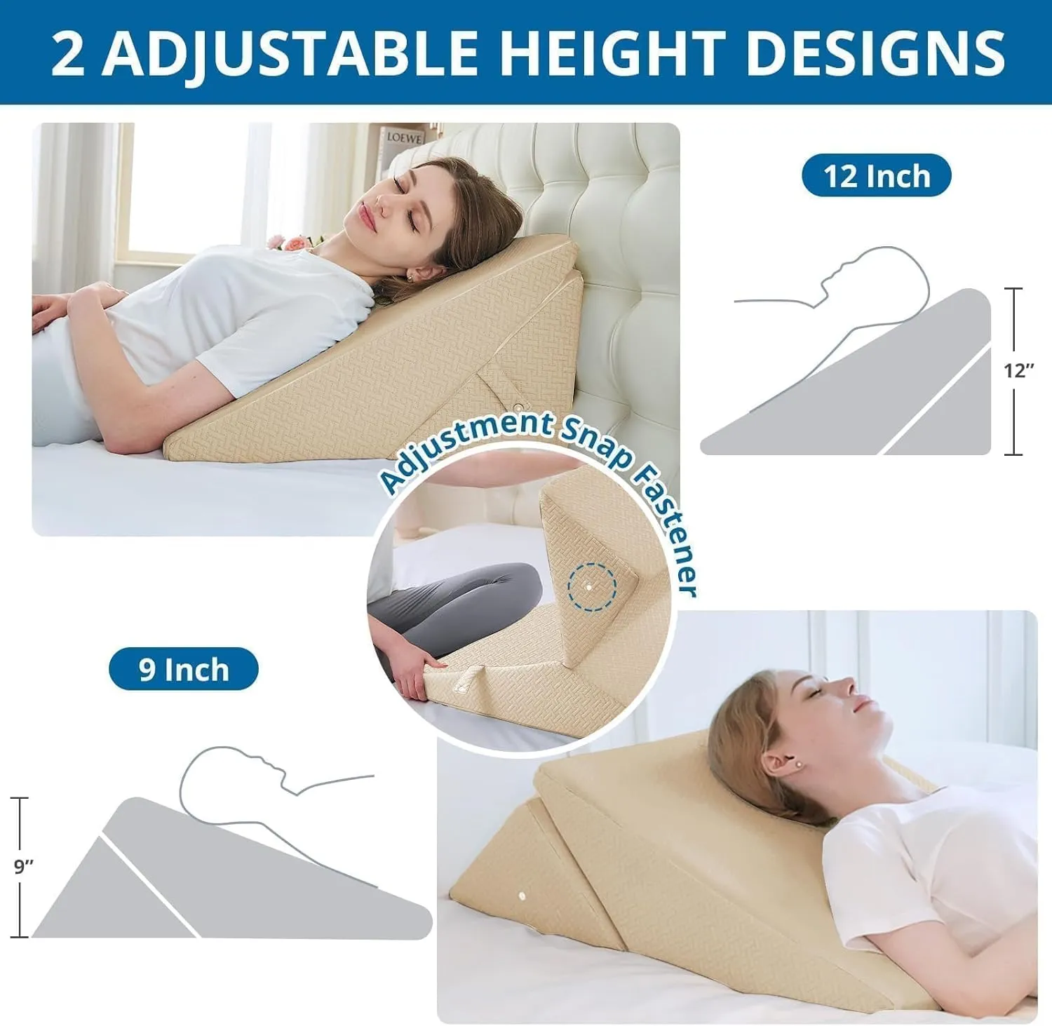 Sasttie Wedge Pillow Headboard, Adjustable Bed Wedge Pillow for After Surgery, Sleeping, Acid Reflux, Neck Pain, Back Pain, and Surgery Recovery, Beige
