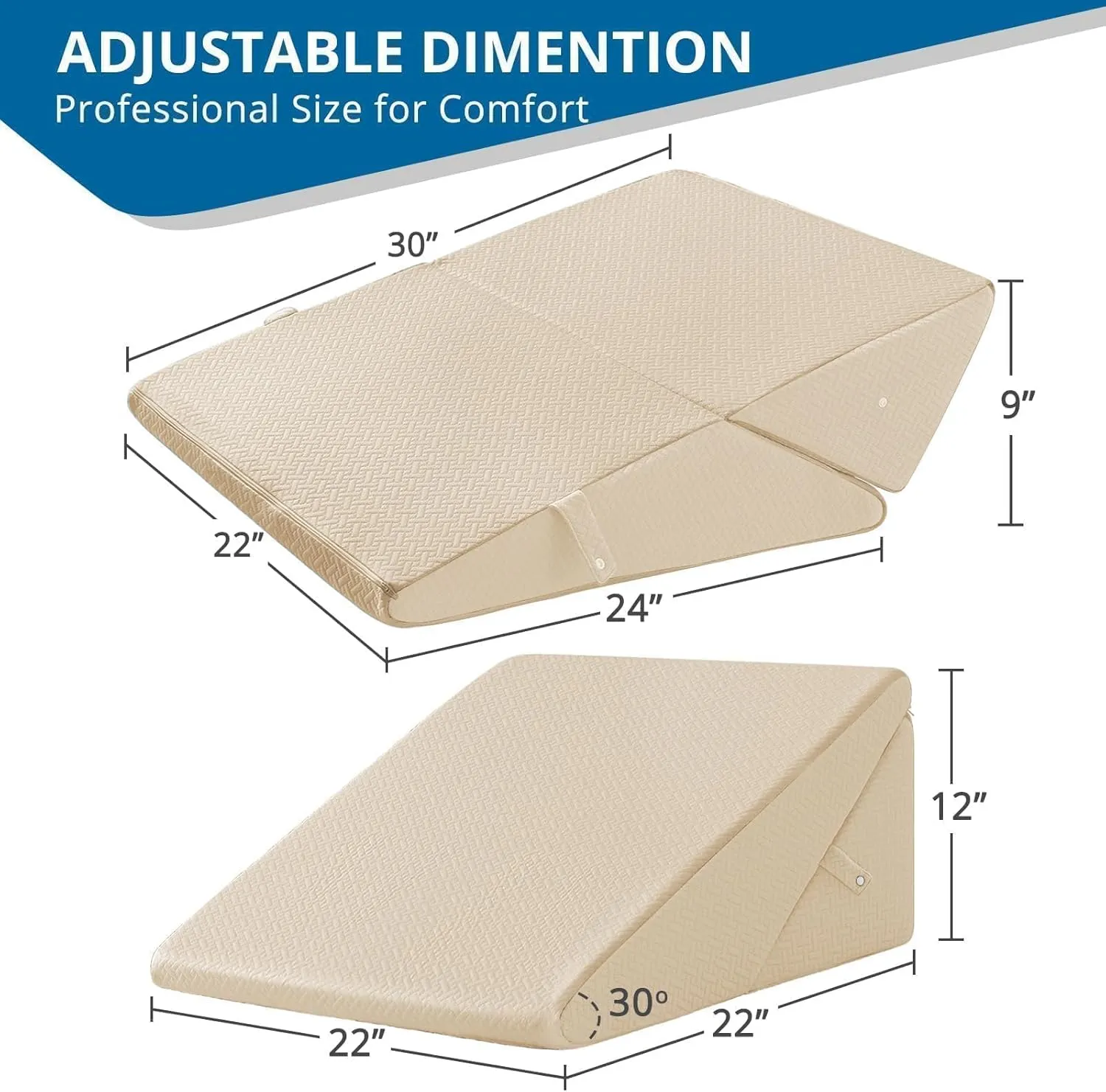 Sasttie Wedge Pillow Headboard, Adjustable Bed Wedge Pillow for After Surgery, Sleeping, Acid Reflux, Neck Pain, Back Pain, and Surgery Recovery, Beige
