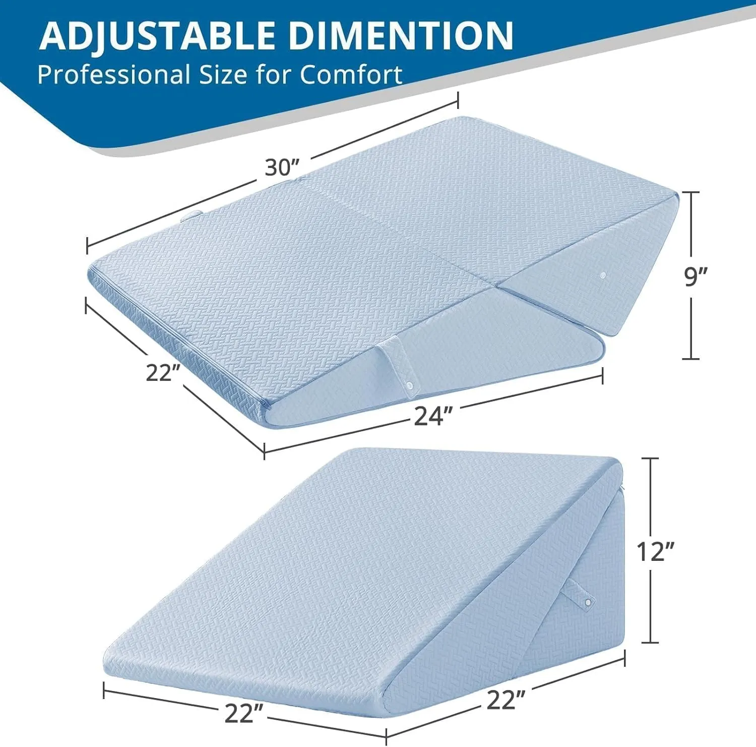 Sasttie Wedge Pillow Headboard, Adjustable Bed Wedge Pillow for After Surgery, Sleeping, Acid Reflux, Neck Pain, Back Pain, and Surgery Recovery, Blue