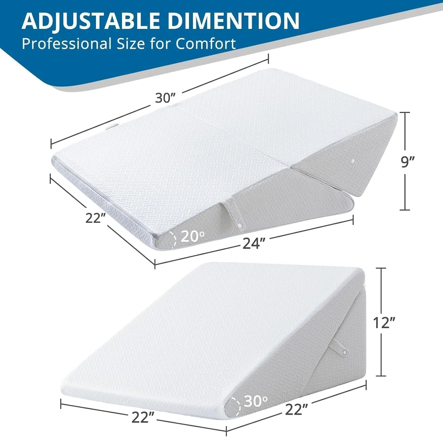 Sasttie Wedge Pillow Headboard, Adjustable Bed Wedge Pillow for After Surgery, Sleeping, Acid Reflux, Neck Pain, Back Pain, and Surgery Recovery, Light Grey & White