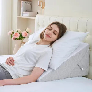 Sasttie Wedge Pillow Headboard, Adjustable Bed Wedge Pillow for After Surgery, Sleeping, Acid Reflux, Neck Pain, Back Pain, and Surgery Recovery, Light Grey & White