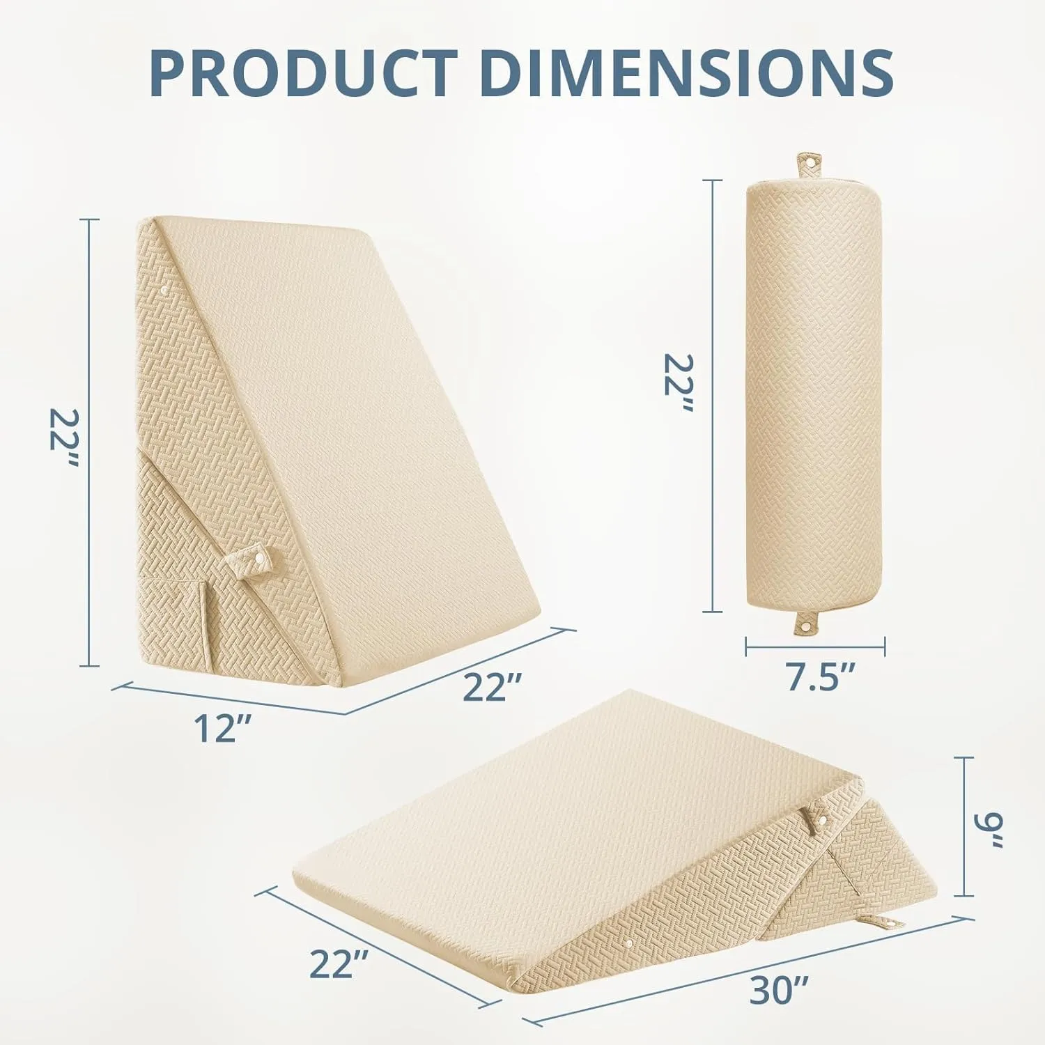 Sasttie Wedge Pillow Set for After Surgery, Adjustable Bed Wedge Pillow Headboard with Orthopedic Memory Foam Neck Cushion – for Acid Reflux, Sleeping, Neck & Back Support, Beige