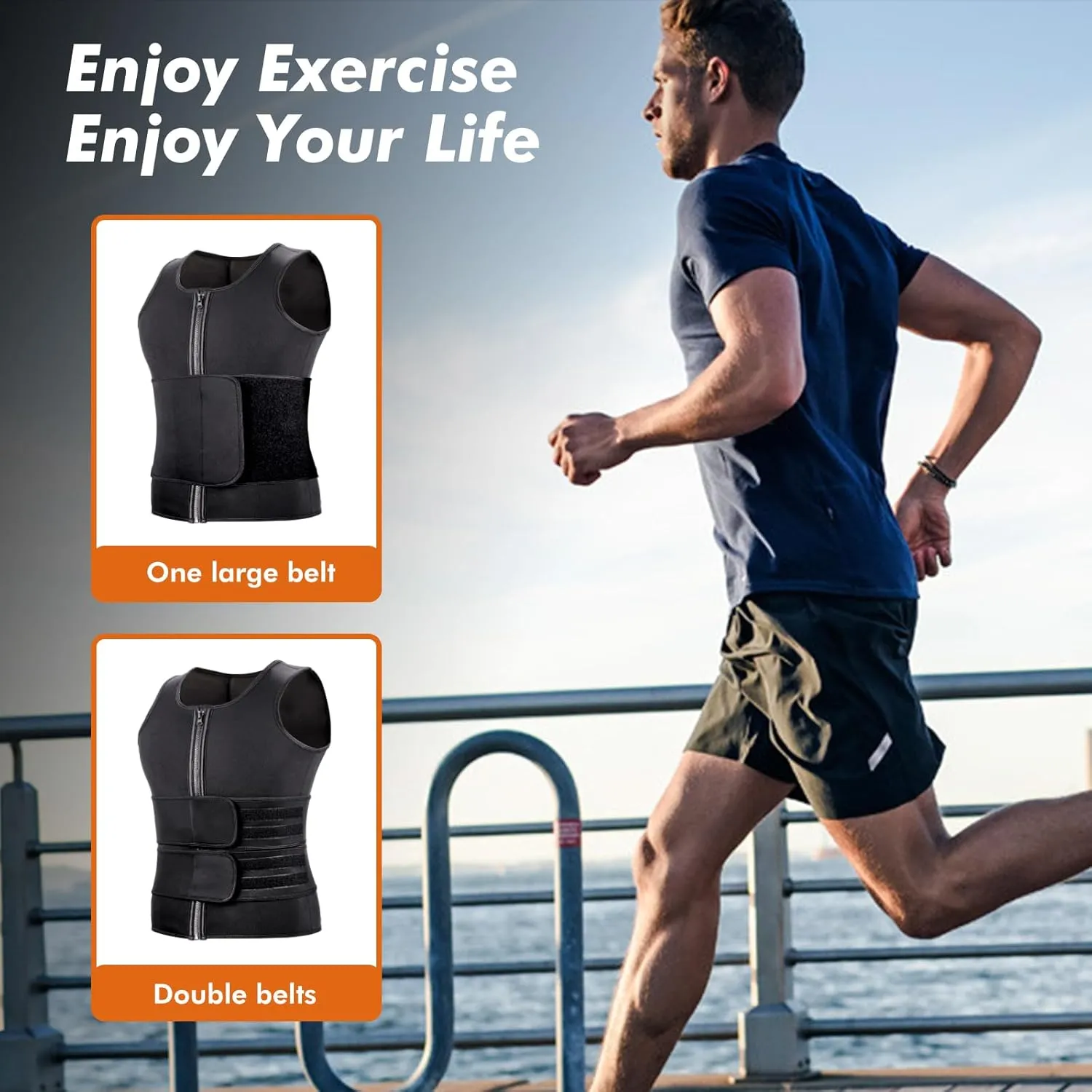 Sauna Vest Waist Trainer for Men - Mens Sauna Suit Double Sweat Belt Body Shaper for Gym Workout Exercise