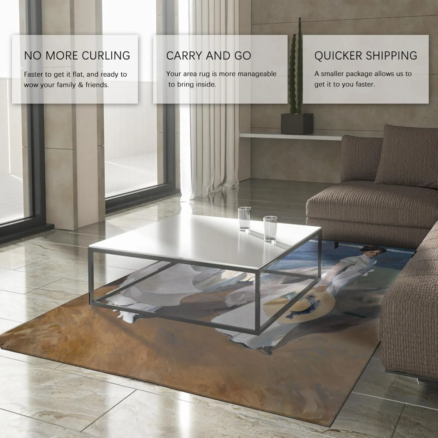 Seaside Stroll Area Rugs 2'x4' Women Walking on The Beach Pattern Washable Rug Modern Dreamlike Non-Slip Mat for Home Decor