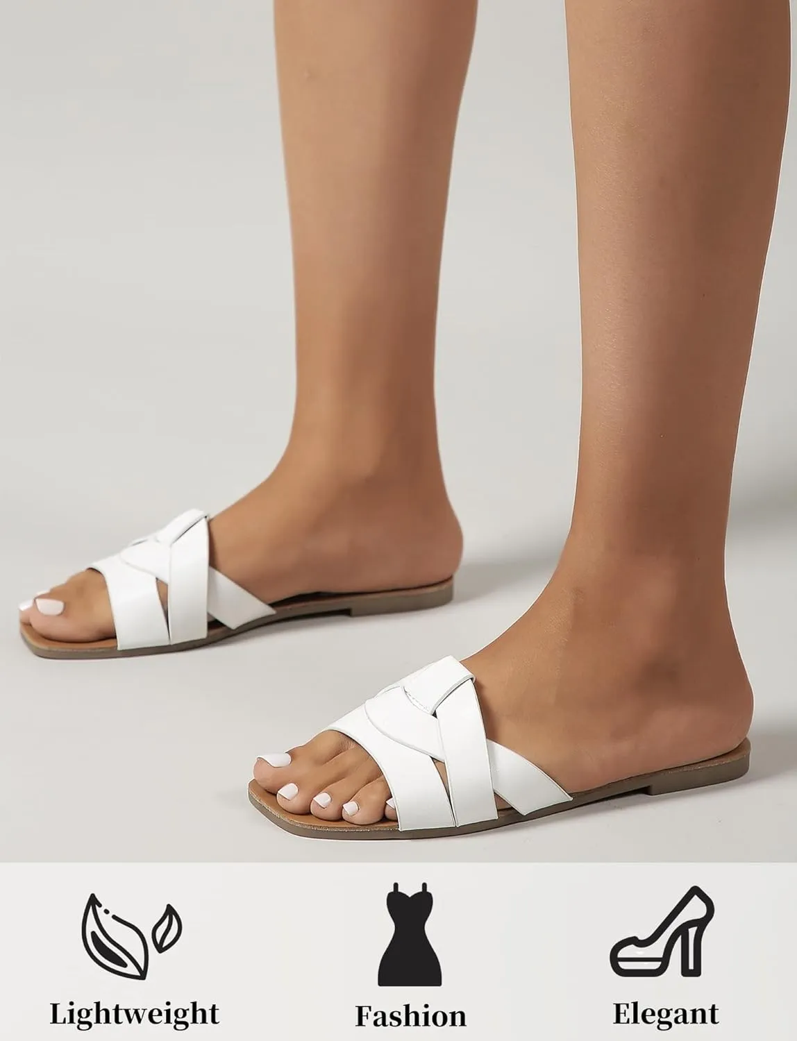 SEAUR Women's Slide Sandals Dressy Summer Flats Square Open Toe Fashion Slides Ladies Casual Vacation Soft Leather Slippers