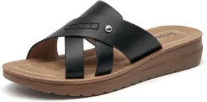 SelenePair Women's Flat Slide Sandals Slip On Low Wedge Platform Sandals Lightweight Summer Beach Straps Comfort Open Toe Walking Dressy Slides