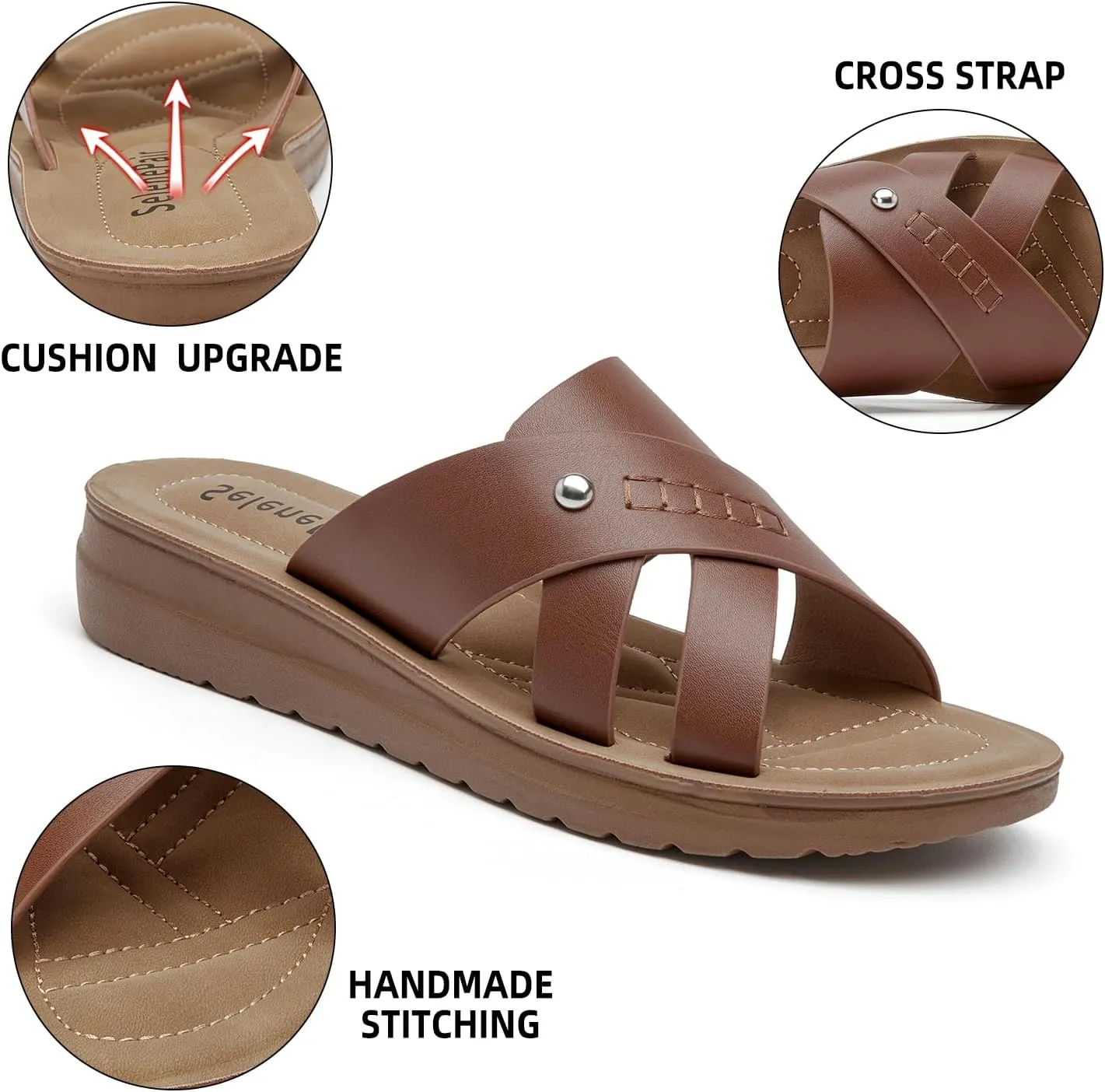 SelenePair Women's Flat Slide Sandals Slip On Low Wedge Platform Sandals Lightweight Summer Beach Straps Comfort Open Toe Walking Dressy Slides