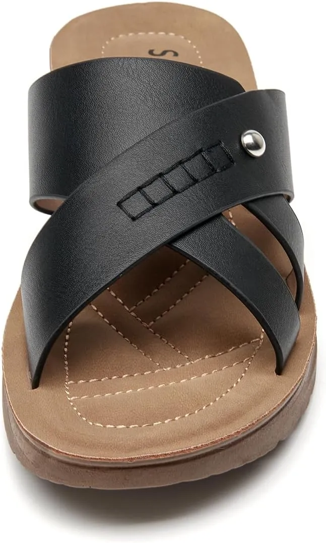 SelenePair Women's Flat Slide Sandals Slip On Low Wedge Platform Sandals Lightweight Summer Beach Straps Comfort Open Toe Walking Dressy Slides