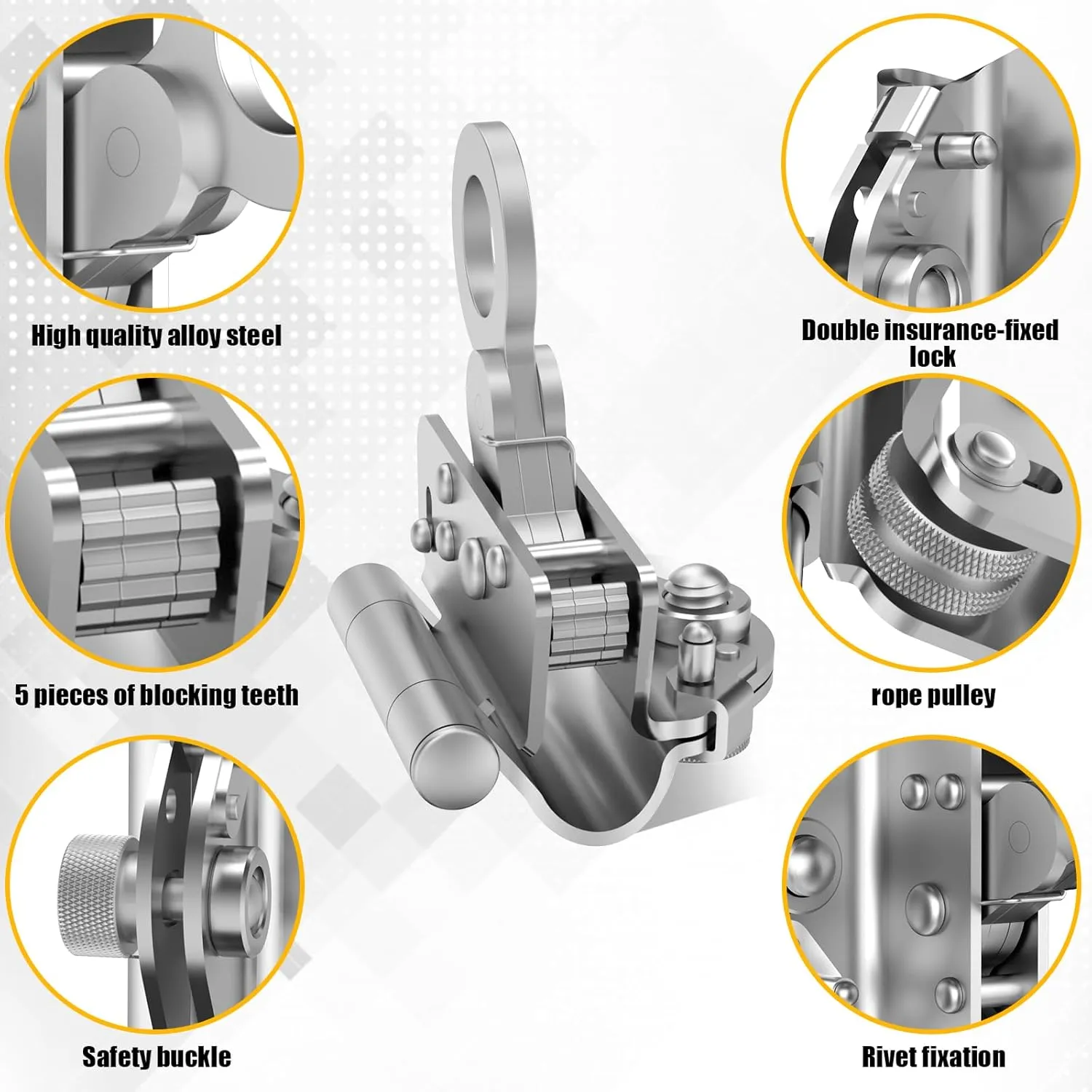 Self-Locking Rope Grab Ascender, Alloy Steel, Suitable for Heavy Industry/Roofing/Construction/Fall Protection/Tree Trimming/Lifeline, Compliant with OSHA/ANSI Standards