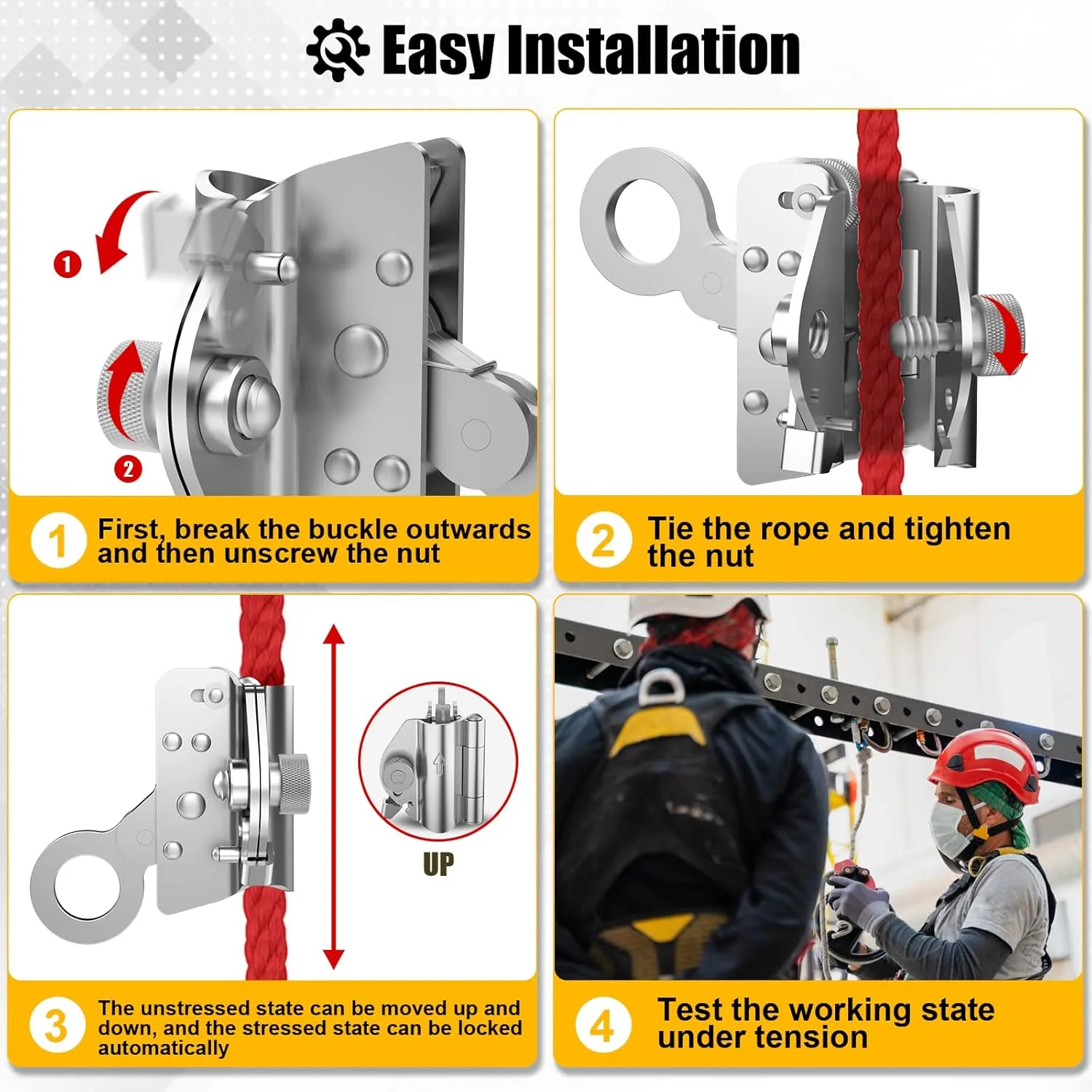 Self-Locking Rope Grab Ascender, Alloy Steel, Suitable for Heavy Industry/Roofing/Construction/Fall Protection/Tree Trimming/Lifeline, Compliant with OSHA/ANSI Standards