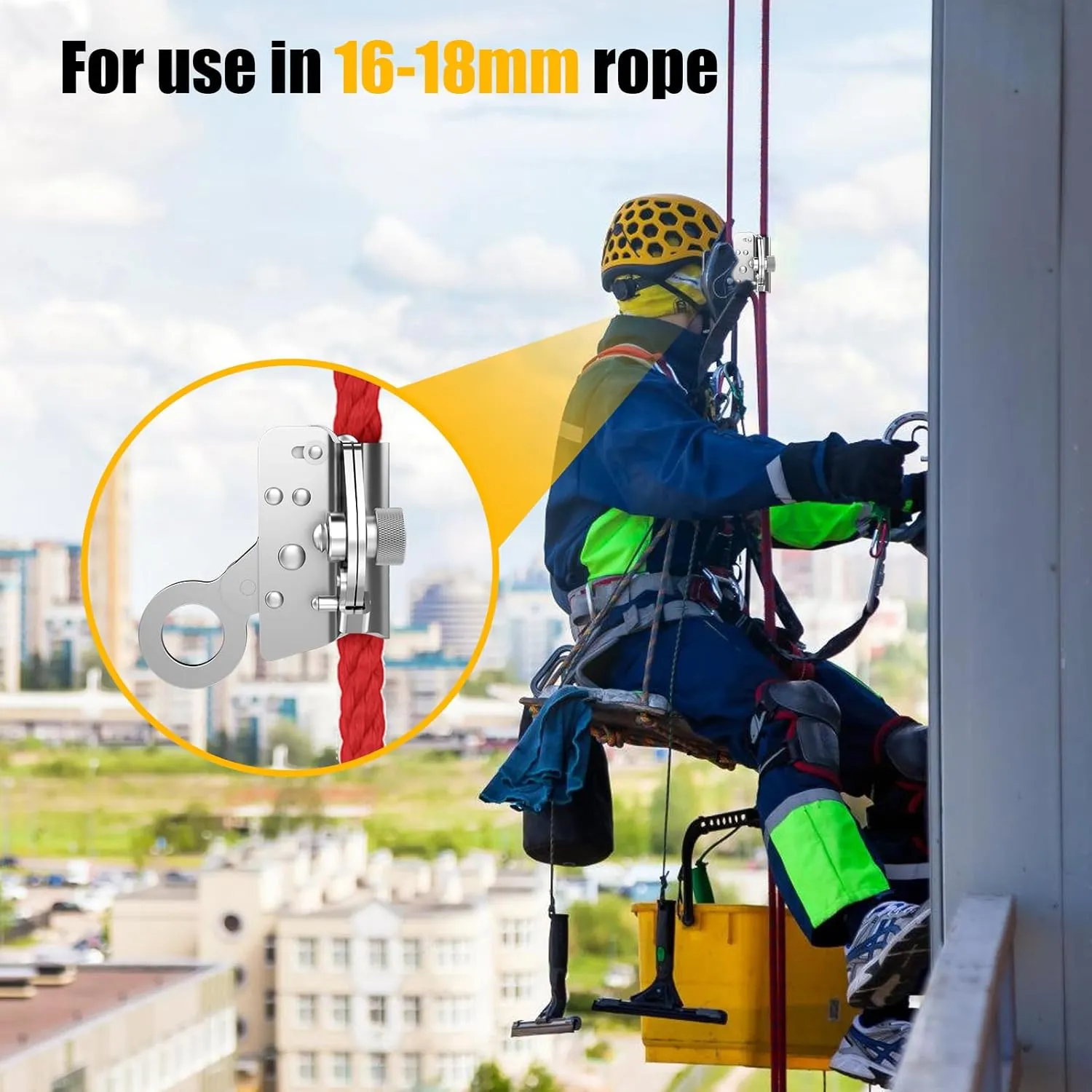 Self-Locking Rope Grab Ascender, Alloy Steel, Suitable for Heavy Industry/Roofing/Construction/Fall Protection/Tree Trimming/Lifeline, Compliant with OSHA/ANSI Standards