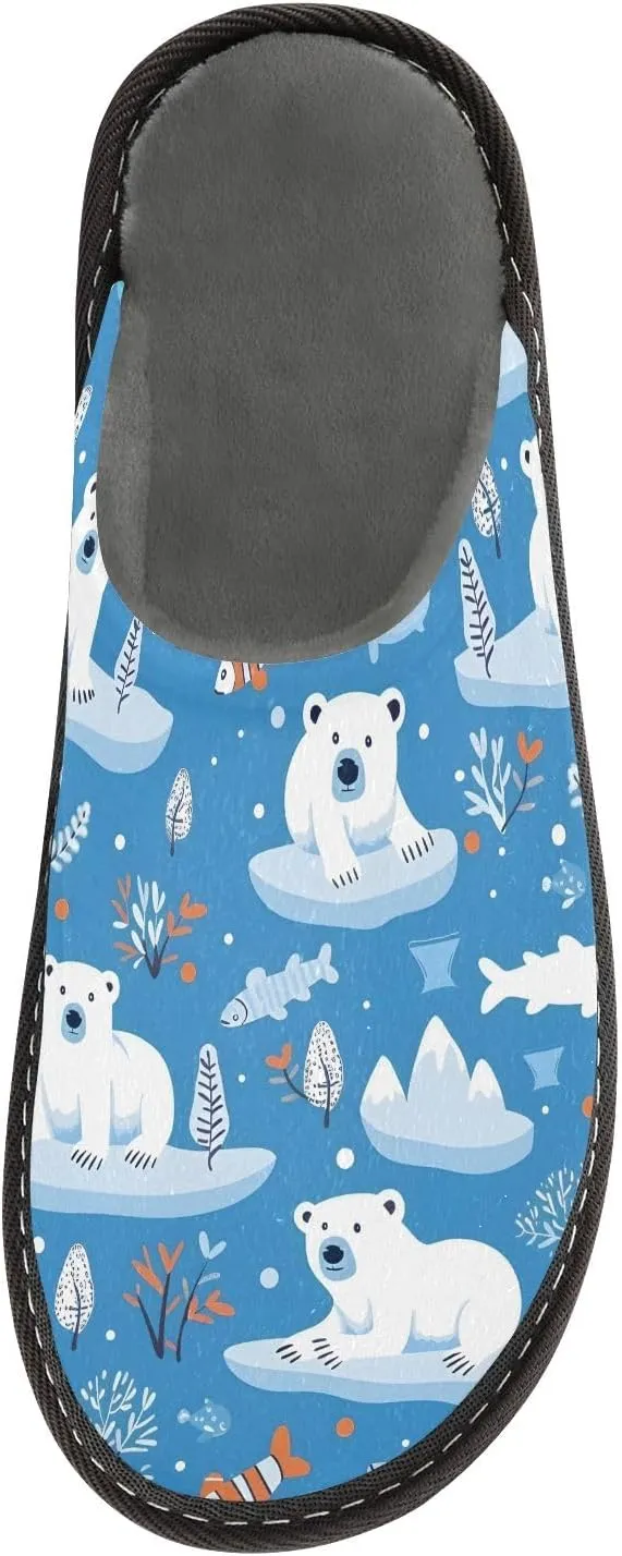 senya Cute Arctic Polar Bears 1 Fuzzy Slippers Soft Home Bedroom Slippers for Women Men House Shoes