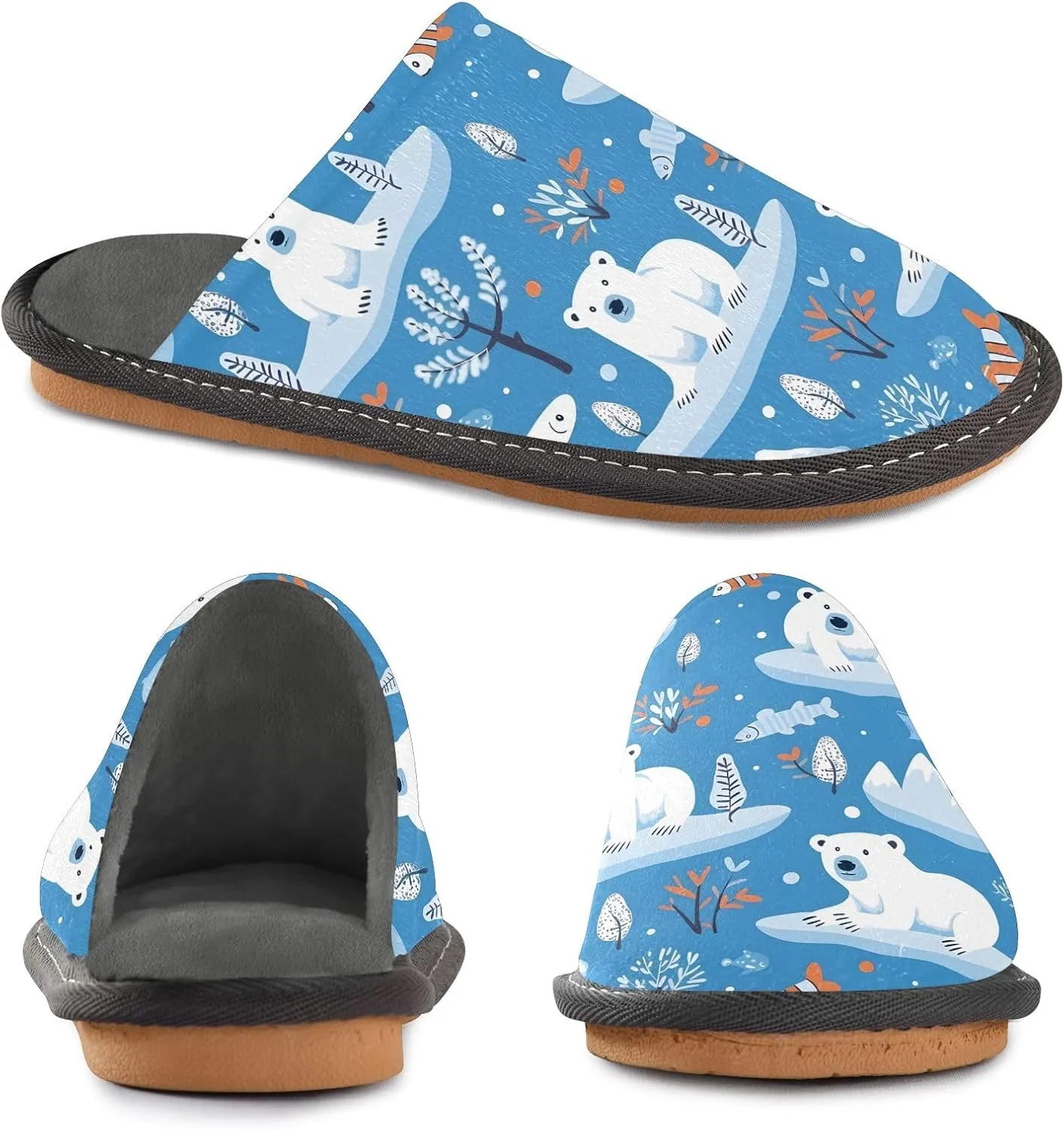 senya Cute Arctic Polar Bears 1 Fuzzy Slippers Soft Home Bedroom Slippers for Women Men House Shoes
