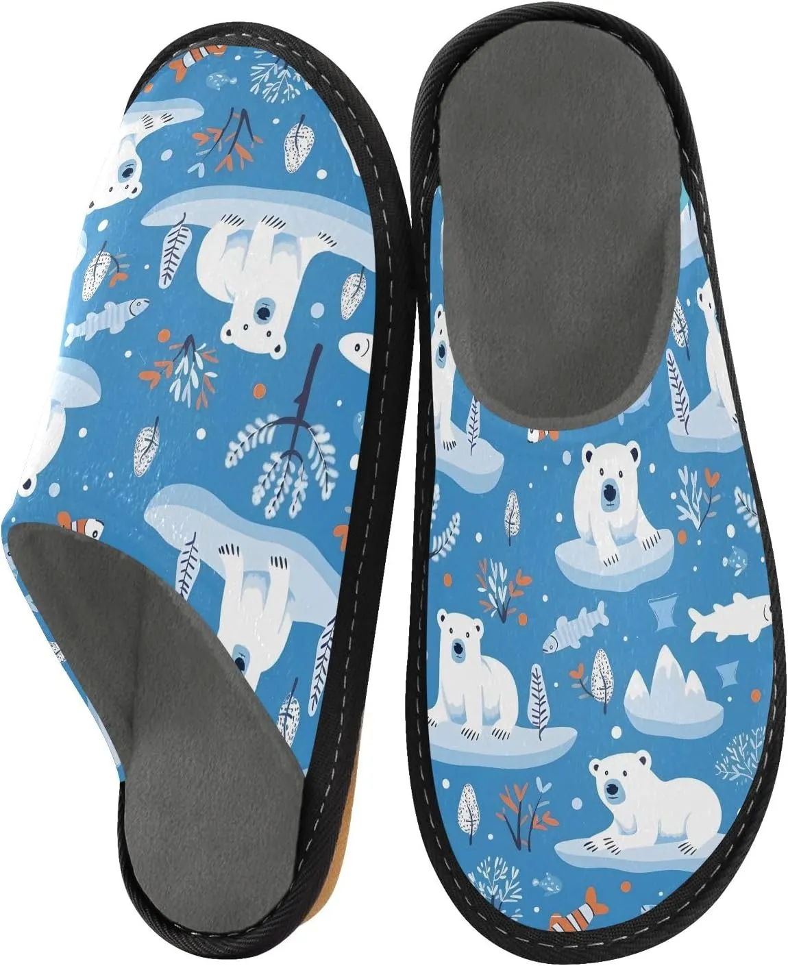 senya Cute Arctic Polar Bears 1 Fuzzy Slippers Soft Home Bedroom Slippers for Women Men House Shoes