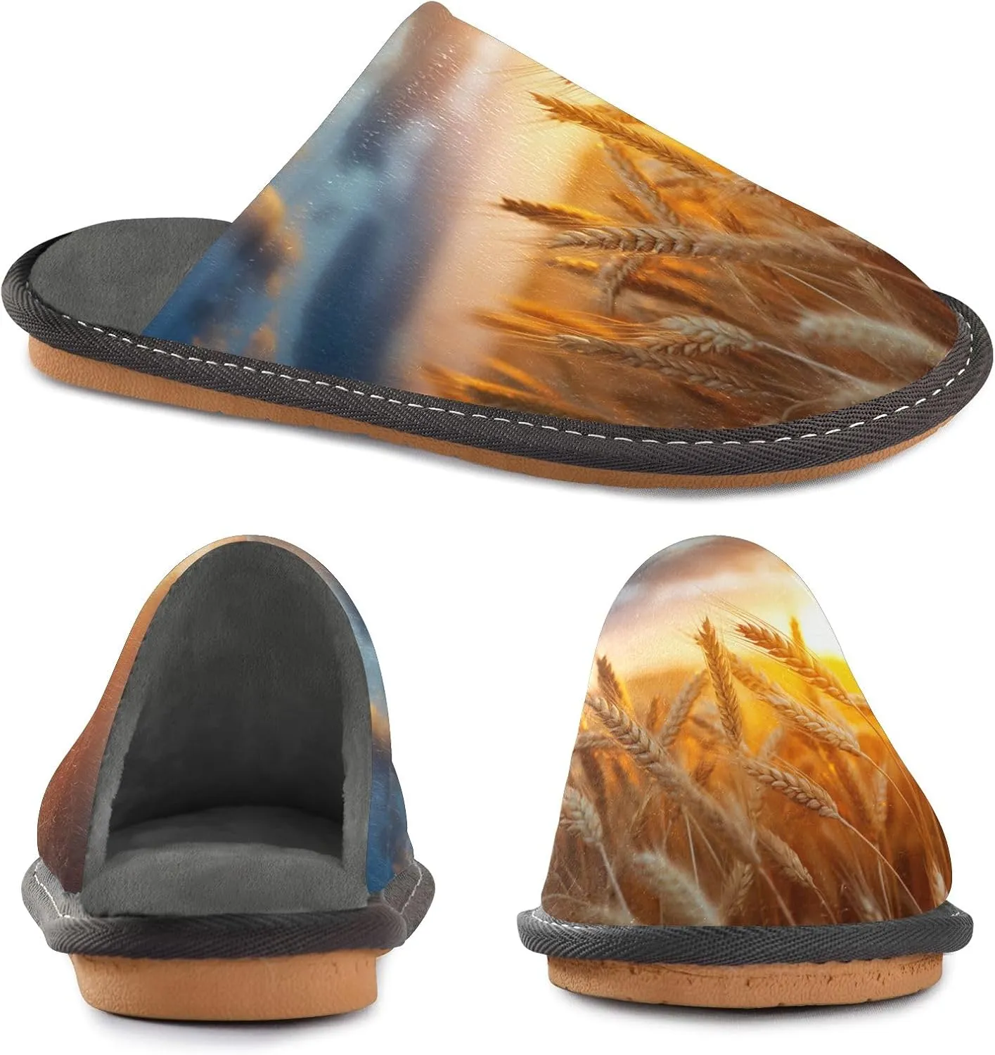 senya Wheat Field Fuzzy Slippers Soft Home Bedroom Slippers for Women Men House Shoes