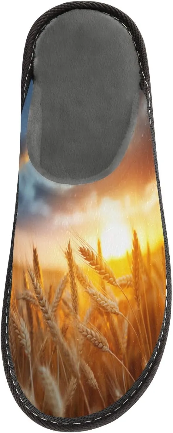 senya Wheat Field Fuzzy Slippers Soft Home Bedroom Slippers for Women Men House Shoes