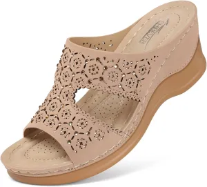SHIBEVER Wedge Sandals for Women Dressy: Summer Slip On Womens - Slide Comfortable Walking Platform Sandals
