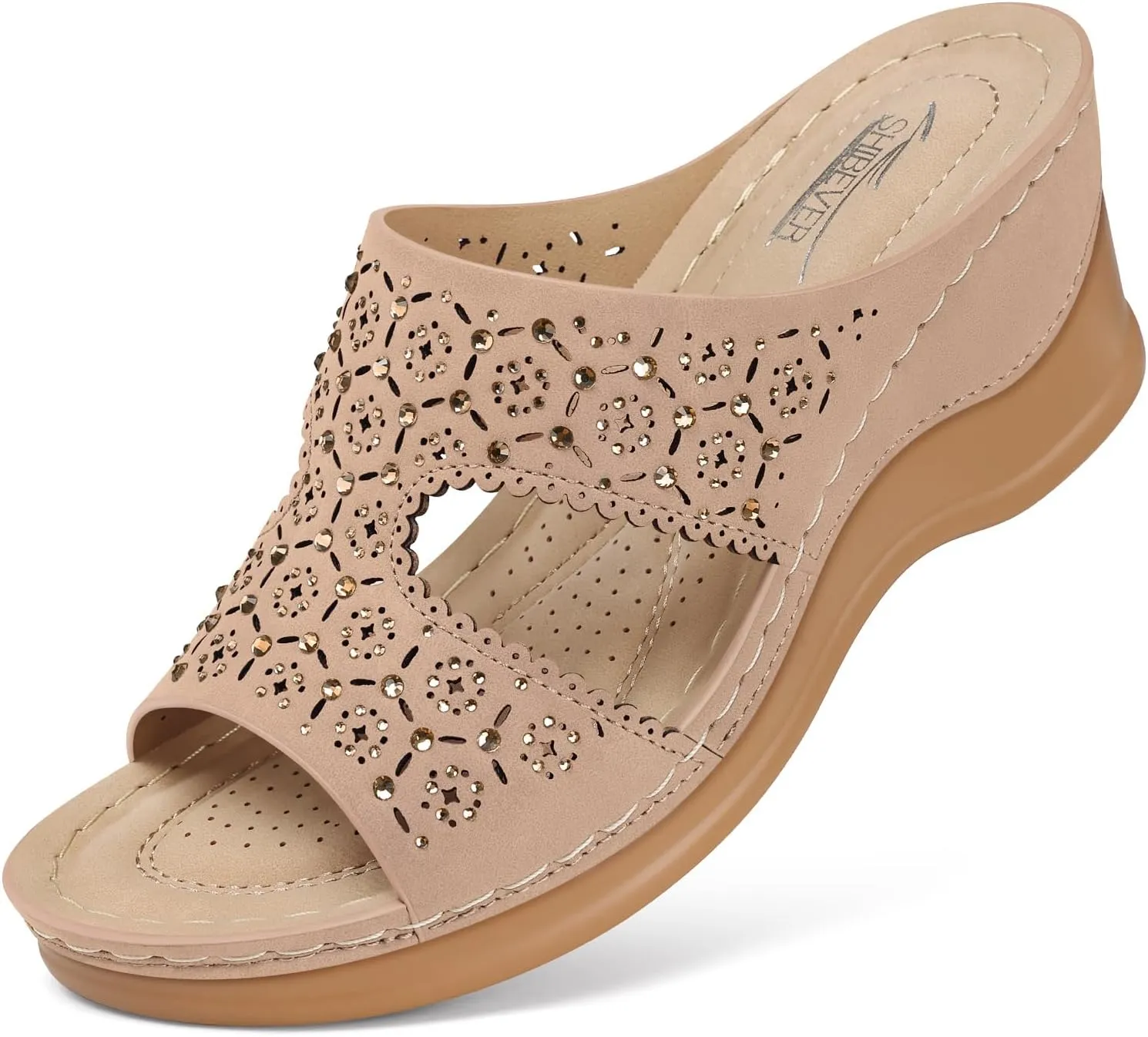 SHIBEVER Wedge Sandals for Women Dressy: Summer Slip On Womens - Slide Comfortable Walking Platform Sandals