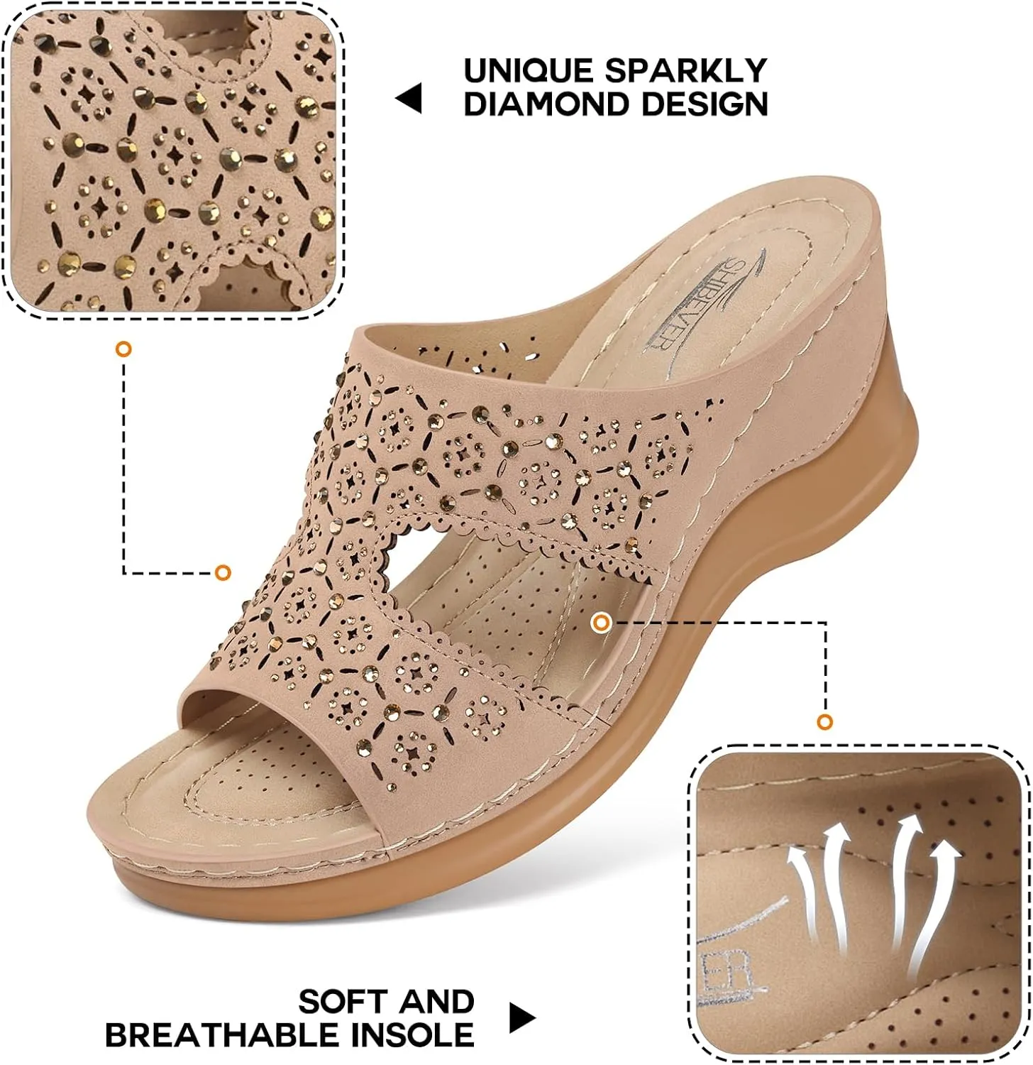 SHIBEVER Wedge Sandals for Women Dressy: Summer Slip On Womens - Slide Comfortable Walking Platform Sandals