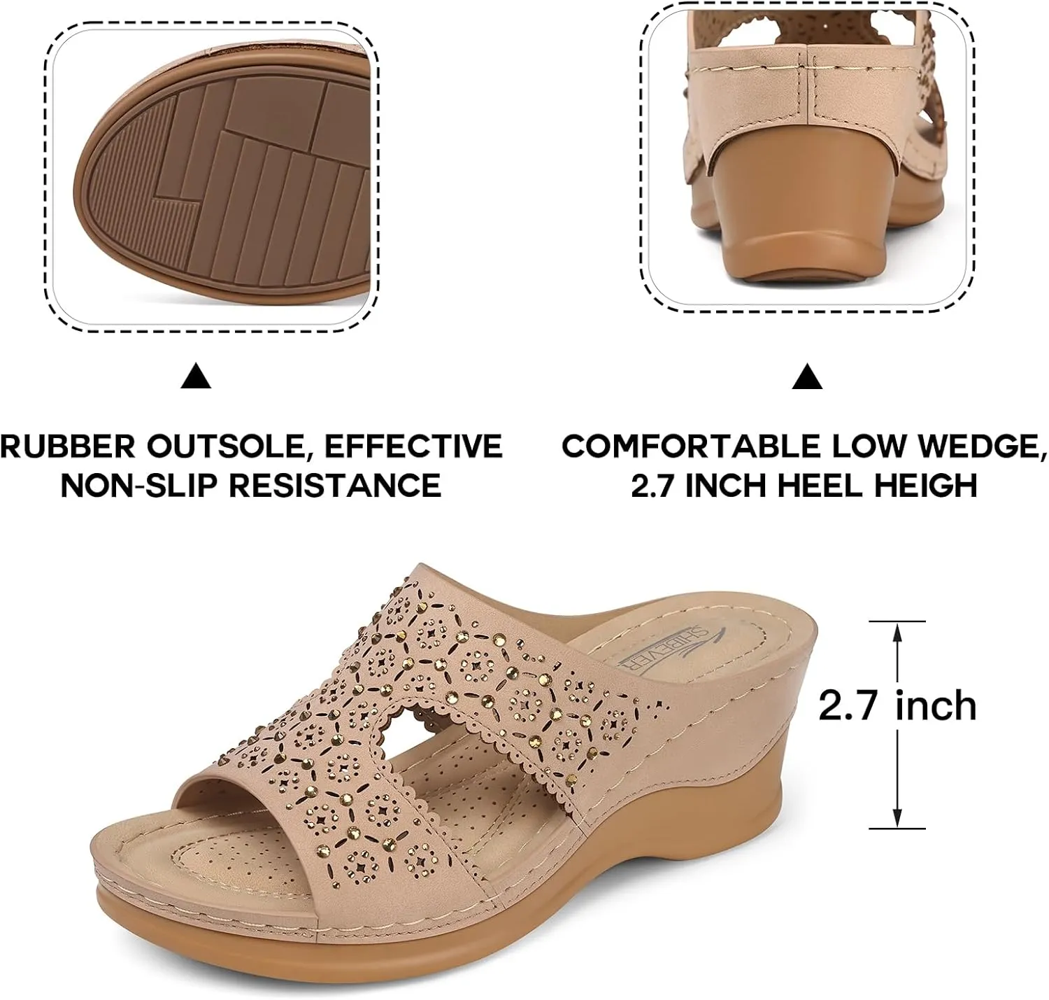 SHIBEVER Wedge Sandals for Women Dressy: Summer Slip On Womens - Slide Comfortable Walking Platform Sandals