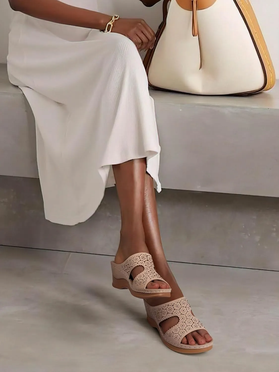 SHIBEVER Wedge Sandals for Women Dressy: Summer Slip On Womens - Slide Comfortable Walking Platform Sandals