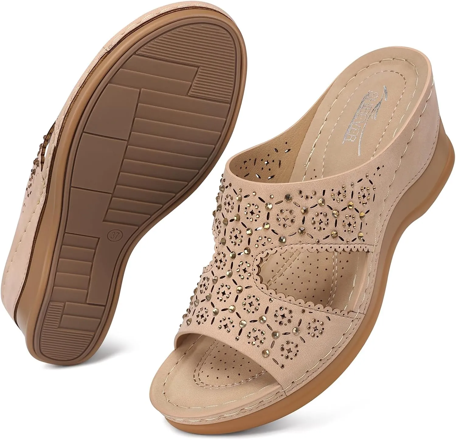 SHIBEVER Wedge Sandals for Women Dressy: Summer Slip On Womens - Slide Comfortable Walking Platform Sandals