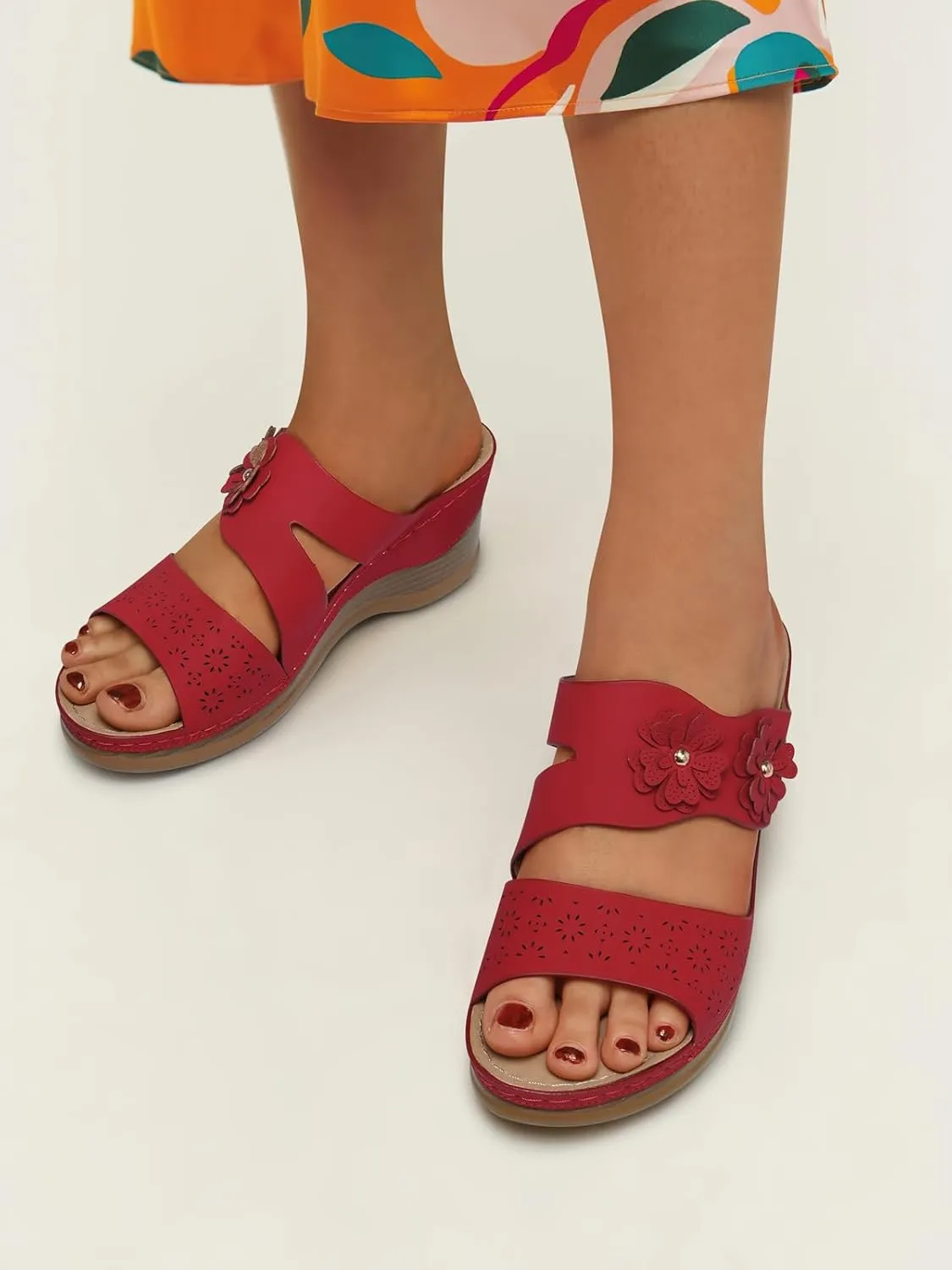 SHIBEVER Wedge Sandals for Women Hollow Out Slip On Platform Wedge Sandals Summer Casual Walking Shoes