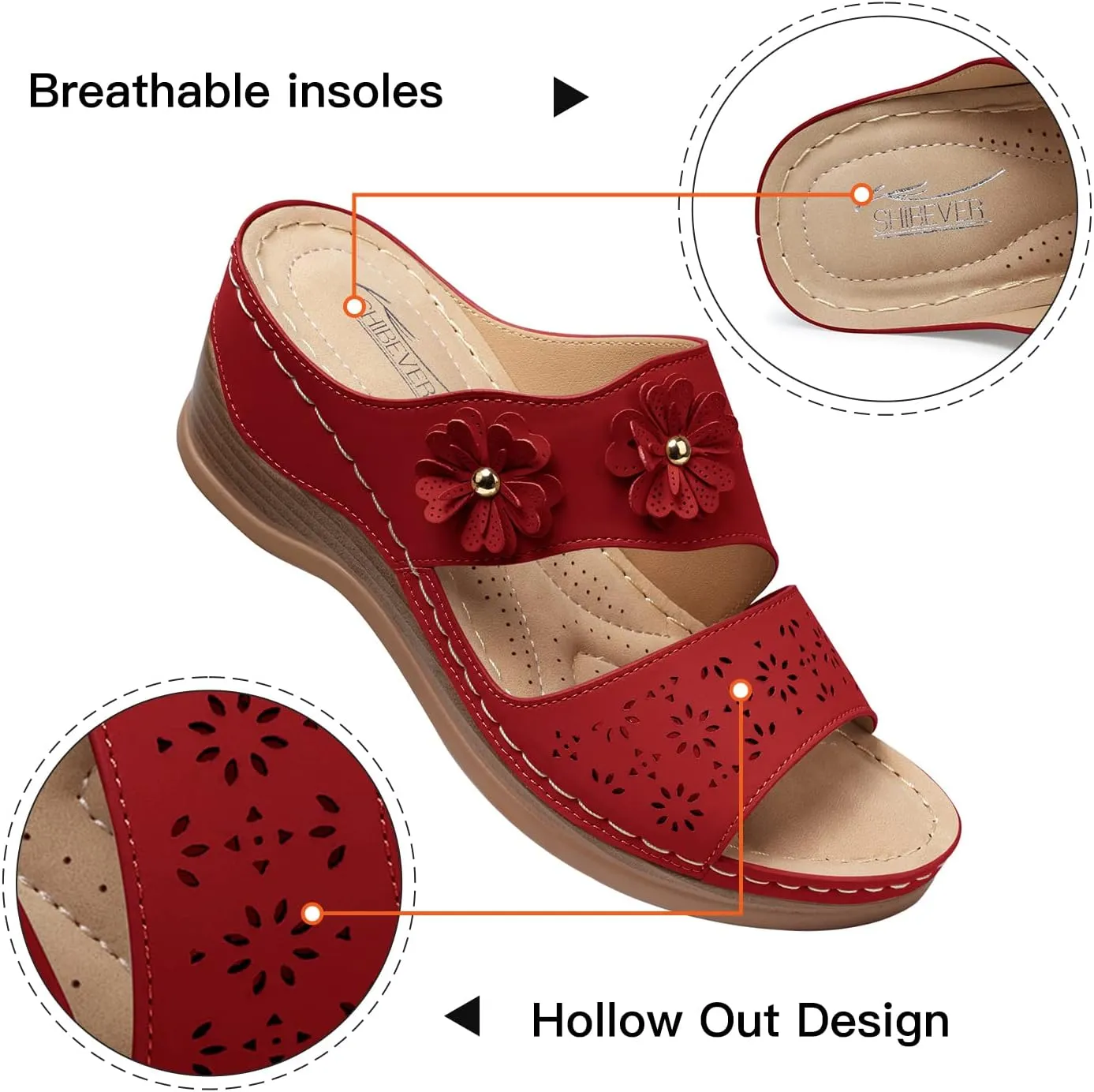 SHIBEVER Wedge Sandals for Women Hollow Out Slip On Platform Wedge Sandals Summer Casual Walking Shoes