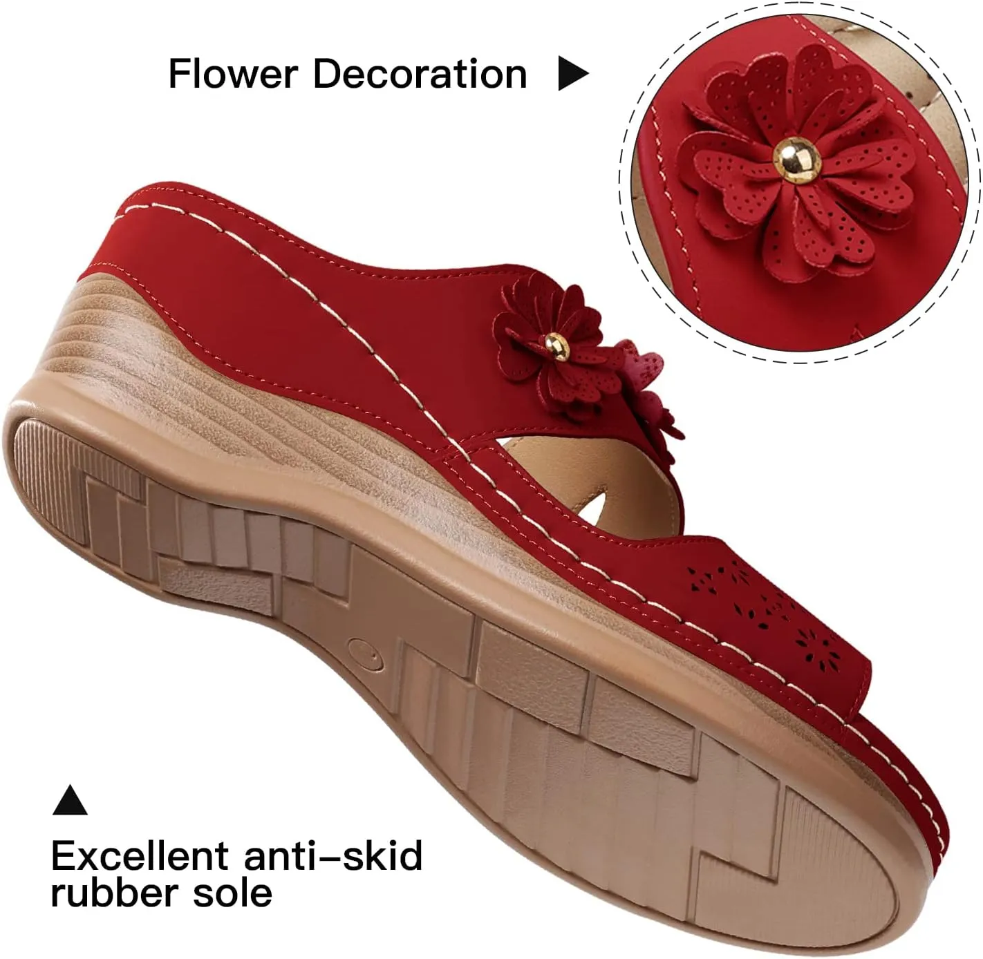SHIBEVER Wedge Sandals for Women Hollow Out Slip On Platform Wedge Sandals Summer Casual Walking Shoes