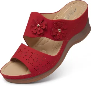SHIBEVER Wedge Sandals for Women Hollow Out Slip On Platform Wedge Sandals Summer Casual Walking Shoes