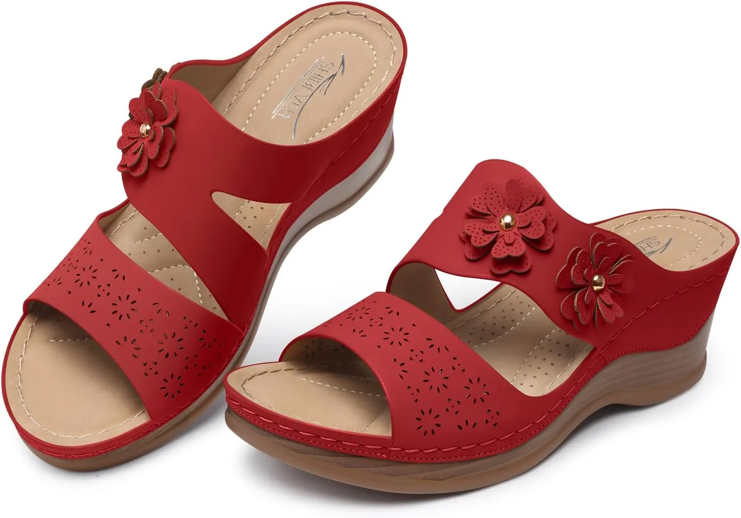 SHIBEVER Wedge Sandals for Women Hollow Out Slip On Platform Wedge Sandals Summer Casual Walking Shoes