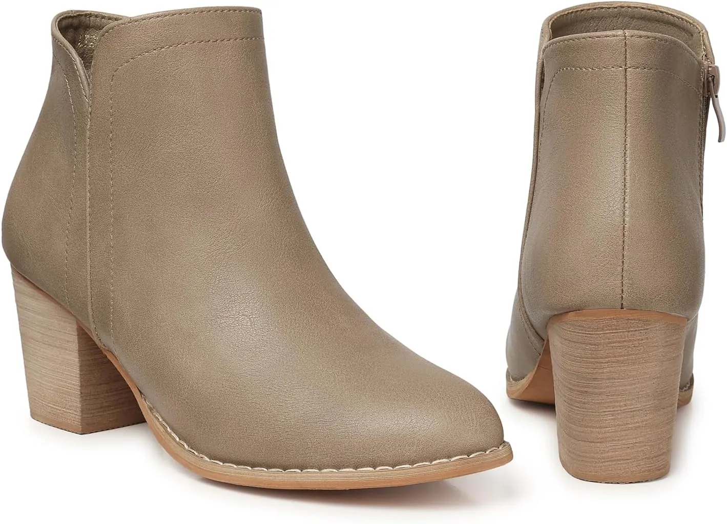 SHIBEVER Women's Ankle Boots Heel: Chunky Low Heeled Almond Toe Short Booties with Zipper Faux Suede Dress Western Fall 2025 Shoes