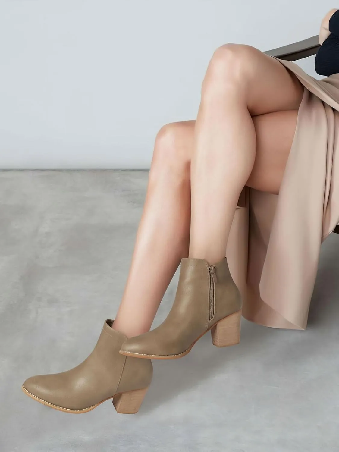 SHIBEVER Women's Ankle Boots Heel: Chunky Low Heeled Almond Toe Short Booties with Zipper Faux Suede Dress Western Fall 2025 Shoes