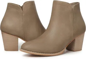 SHIBEVER Women's Ankle Boots Heel: Chunky Low Heeled Almond Toe Short Booties with Zipper Faux Suede Dress Western Fall 2025 Shoes
