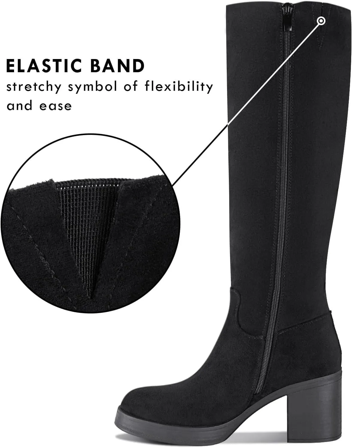 Shoe'N Tale Platform Knee High Boots for Women Block Chunky Heel Round Toe Side Zipper Tall Boots