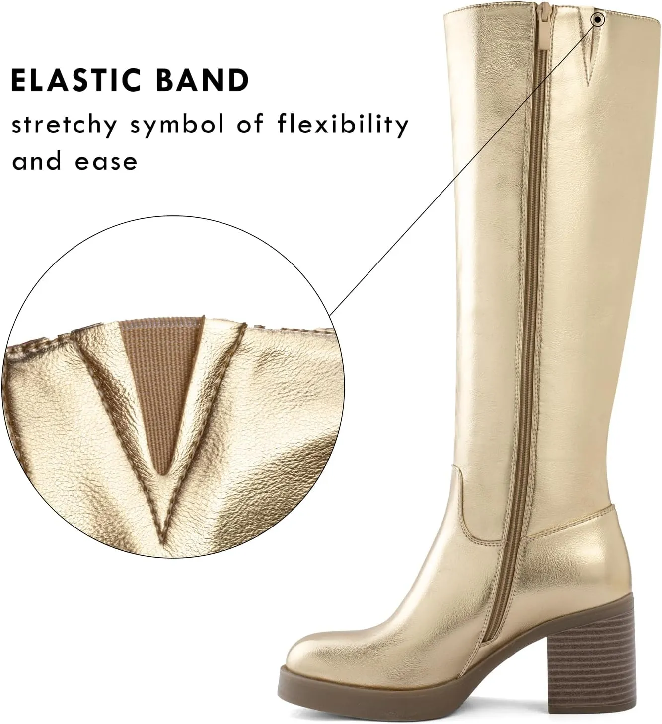 Shoe'N Tale Platform Knee High Boots for Women Block Chunky Heel Round Toe Side Zipper Tall Boots