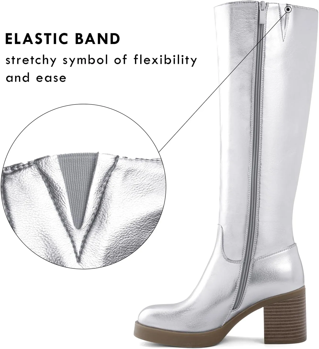 Shoe'N Tale Platform Knee High Boots for Women Block Chunky Heel Round Toe Side Zipper Tall Boots