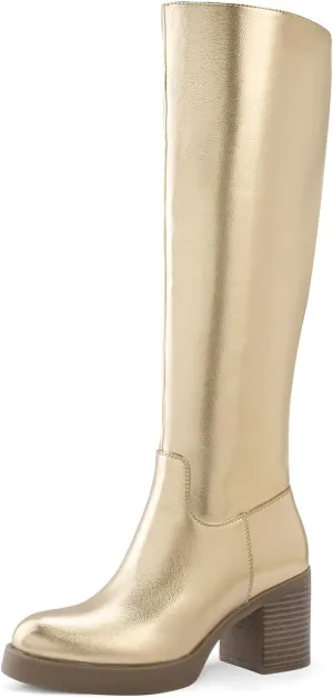 Shoe'N Tale Platform Knee High Boots for Women Block Chunky Heel Round Toe Side Zipper Tall Boots