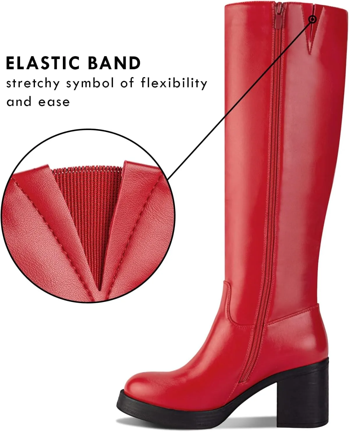 Shoe'N Tale Platform Knee High Boots for Women Block Chunky Heel Round Toe Side Zipper Tall Boots
