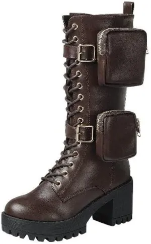 Shoes - Women's Chunky Heel Lug Sole Fashion Ankle Boots, Formal Black Booties for Women