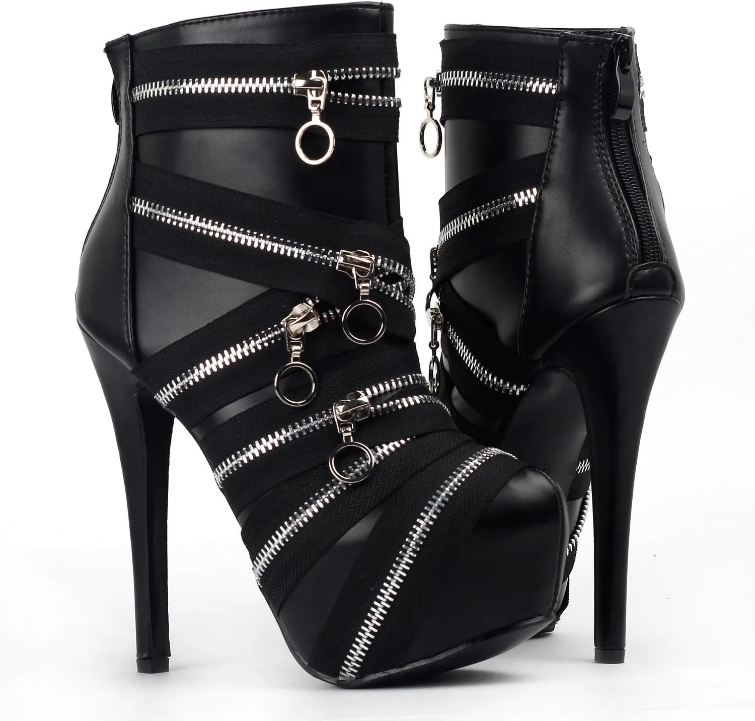 SHOW STORY Punk Black Zip Gothic Platform Stiletto Ankle Bootie Boots,LF80845