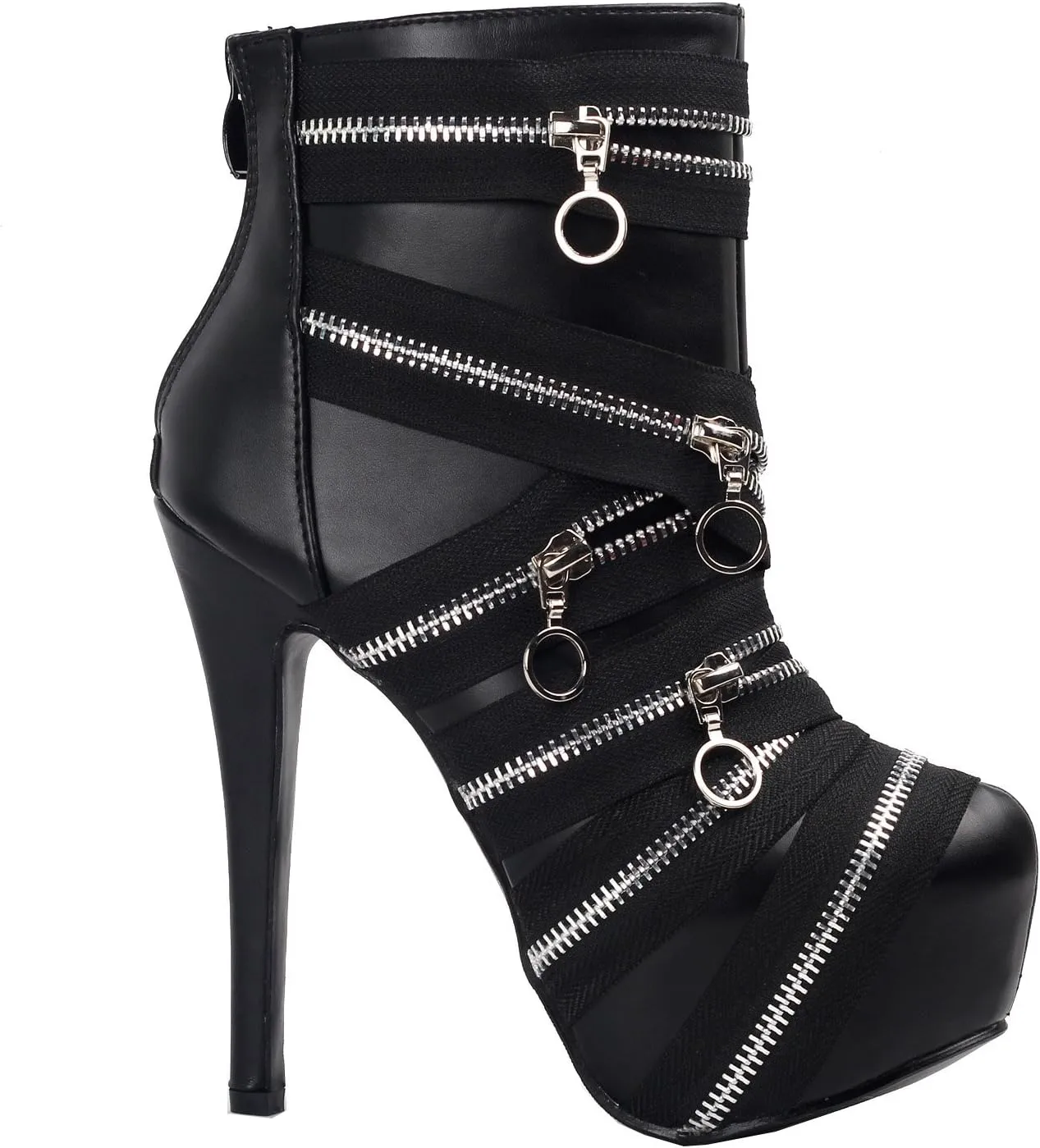 SHOW STORY Punk Black Zip Gothic Platform Stiletto Ankle Bootie Boots,LF80845