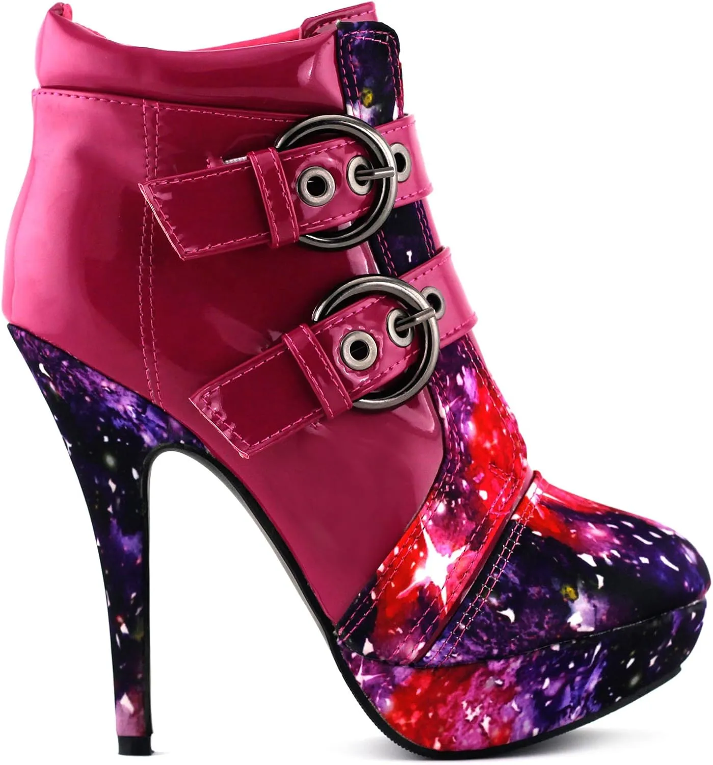 SHOW STORY Punk Buckle Night Sky High Heel Stiletto Platform Ankle Boots,LF30301