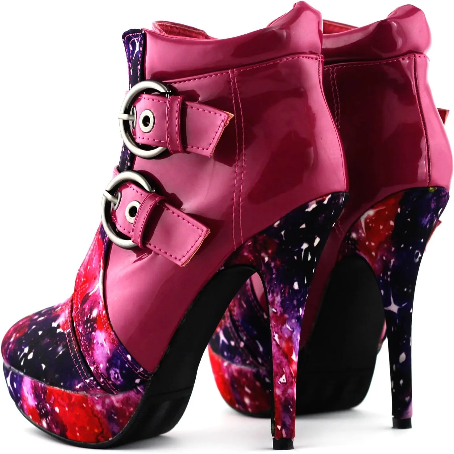 SHOW STORY Punk Buckle Night Sky High Heel Stiletto Platform Ankle Boots,LF30301