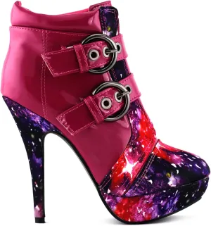 SHOW STORY Punk Buckle Night Sky High Heel Stiletto Platform Ankle Boots,LF30301