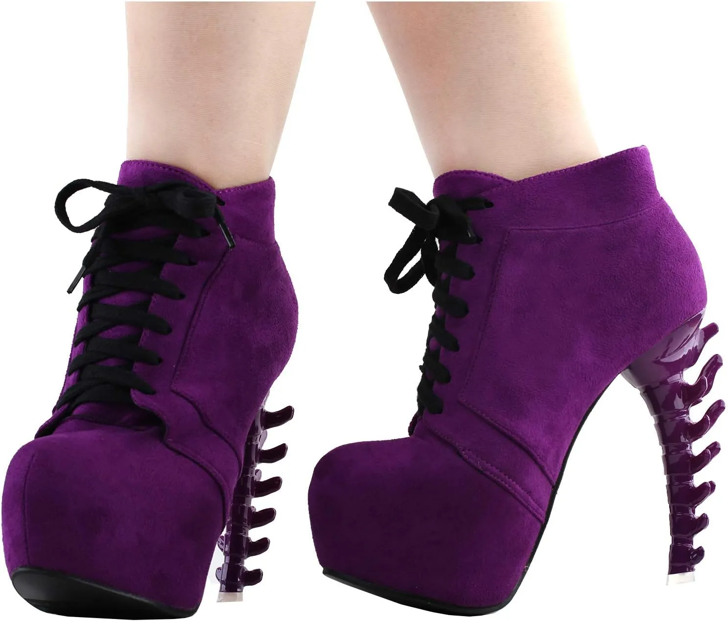 SHOW STORY Punk Purple Lace-Up Gladiator Hidden Platform Bone Heels Ankle Bootie,LF80702