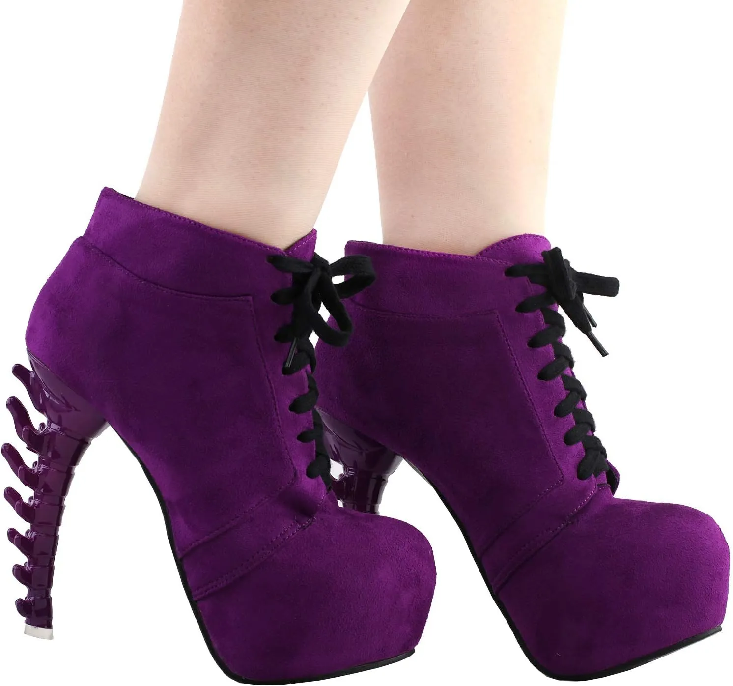 SHOW STORY Punk Purple Lace-Up Gladiator Hidden Platform Bone Heels Ankle Bootie,LF80702